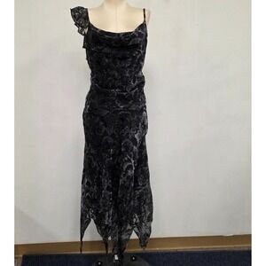 Onyx Nite Vtg Y2K Velvet Burnout Maxi Dress Size 6 Witchy Whimsigoth Cowl Black